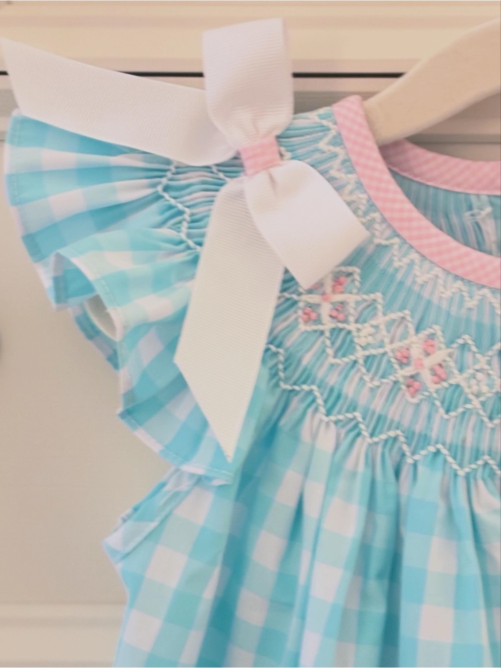 NWOT Stitchy Fish Traditional Teal Smocked Bishop Dress Size 18 Months - Picture 3 of 3